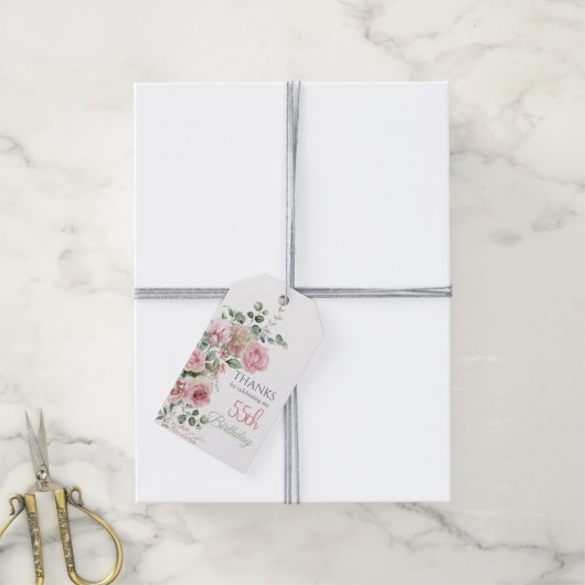 Blush Rose Greenery Eucalypt 55th Birthday Thanks ギフトタグ (より糸付き)