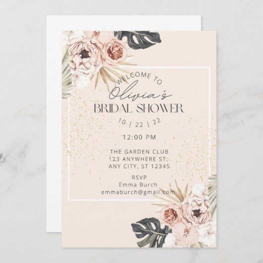 Blush Rose & Orchid Bridal Shower Invitation 招待状 (正面/裏面)
