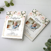 Blush Rose Photo Memorial Funeral Program カード
