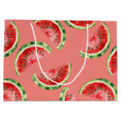 Blush Rose Red Green Watermelons Birthday ラージペーパーバッグ (裏面)