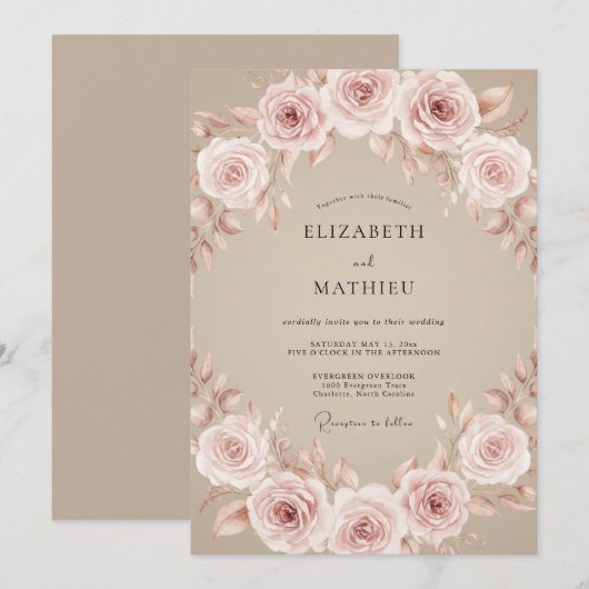 Blush Rose Romance Wedding 招待状 (正面/裏面)