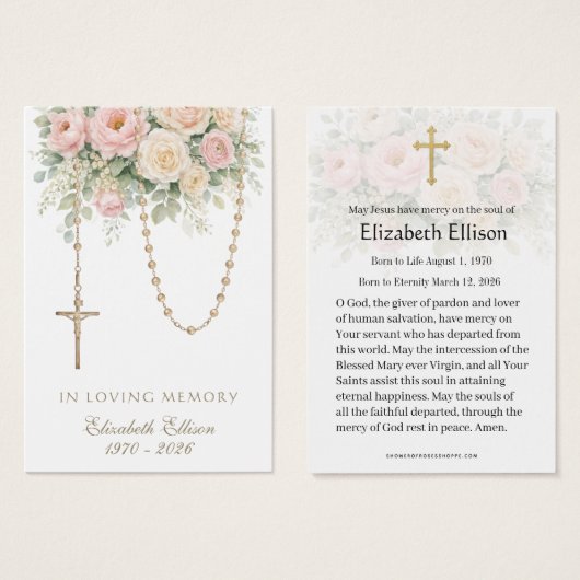 Blush Rose Rosary Draped Memorial Prayer (正面&裏面)