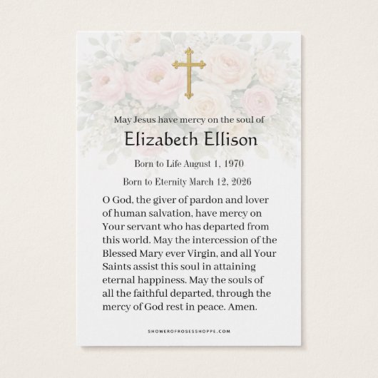 Blush Rose Rosary Draped Memorial Prayer (裏面)