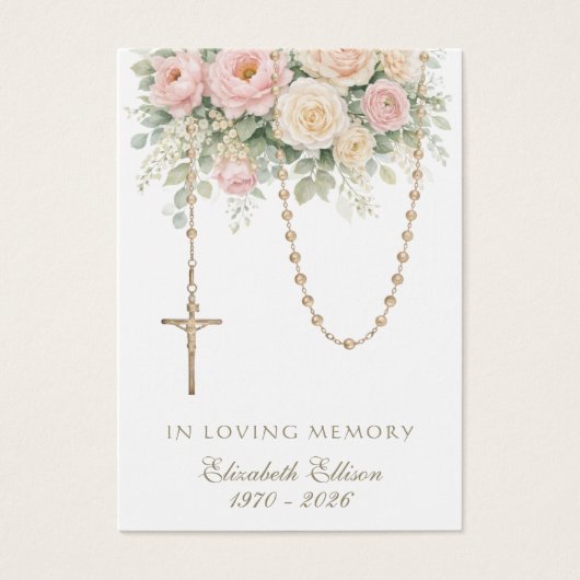 Blush Rose Rosary Draped Memorial Prayer (正面)