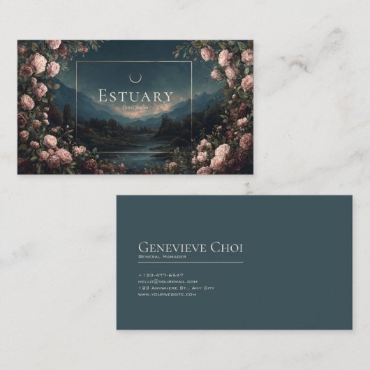 Blush Rose Twilight Mountain Crescent Moon 名刺 (正面/裏面)