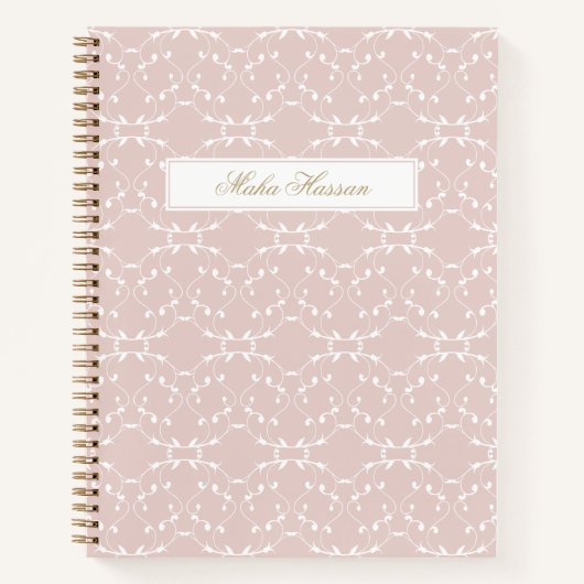 Blush Rose Vine Pattern Journal | Custom Name ノートブック (正面)