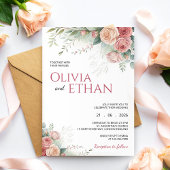 Blush Rose Watercolor Floral Wedding Invitation 招待状