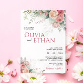 Blush Rose Watercolor Floral Wedding Invitation 招待状