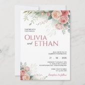 Blush Rose Watercolor Floral Wedding Invitation 招待状 (正面)