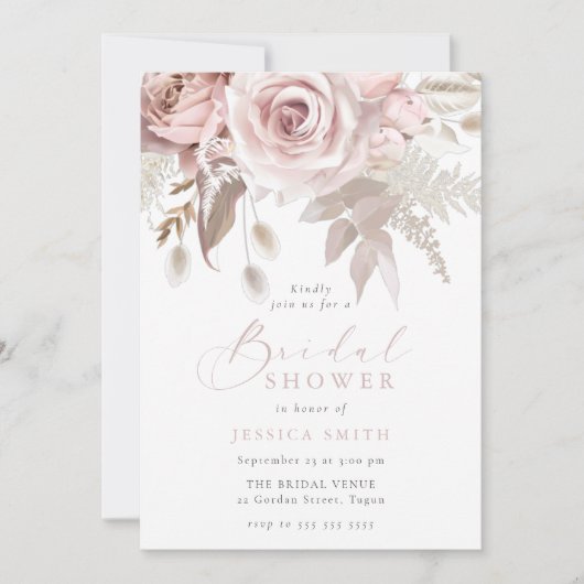 Blush Roses Beautiful Bridal Shower 招待状 (正面)