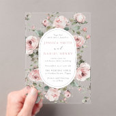 Blush Roses & Sage Floral Frame Wedding アクリル招待状 (インサイチュ (ポータブル))