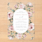 Blush Roses & Sage Floral Frame Wedding アクリル招待状 (正面)