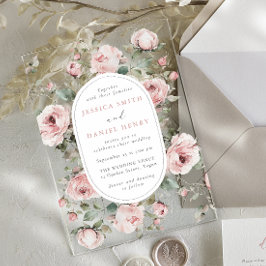 Blush Roses & Sage Floral Frame Wedding アクリル招待状