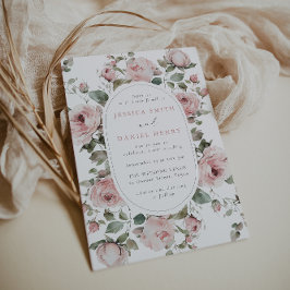 Blush Roses & Sage Floral Frame Wedding 招待状