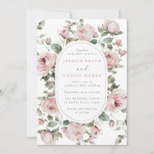 Blush Roses & Sage Floral Frame Wedding 招待状 (正面)