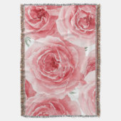 Blush Roses Watercolor Floral Pink Petal Pattern スローブランケット (正面縦)