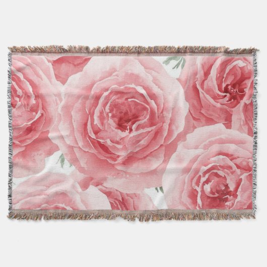 Blush Roses Watercolor Floral Pink Petal Pattern スローブランケット (正面)
