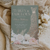  Blush & Sage 30th Birthday Rose Gold Gown 箔招待状