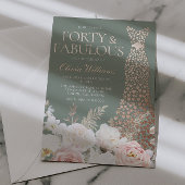  Blush & Sage 40th Birthday Rose Gold Gown 箔招待状