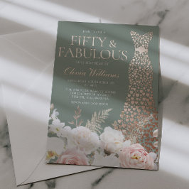 Blush Sage 50th Birthday Rose Gold Gown 箔招待状