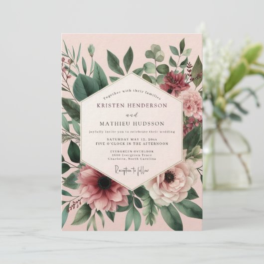 Blush Sage Anemone Wedding 招待状 (スタンド正面)