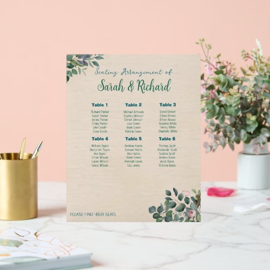 Blush Sage Floral Wedding Seating Chart アクリルサイン (ウェディング)