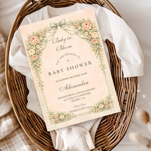 Blush Sage Rose Arch Baby Shower 招待状