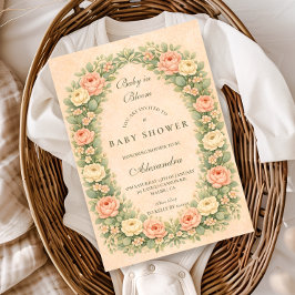 Blush Sage Rose Garden Baby Shower 招待状