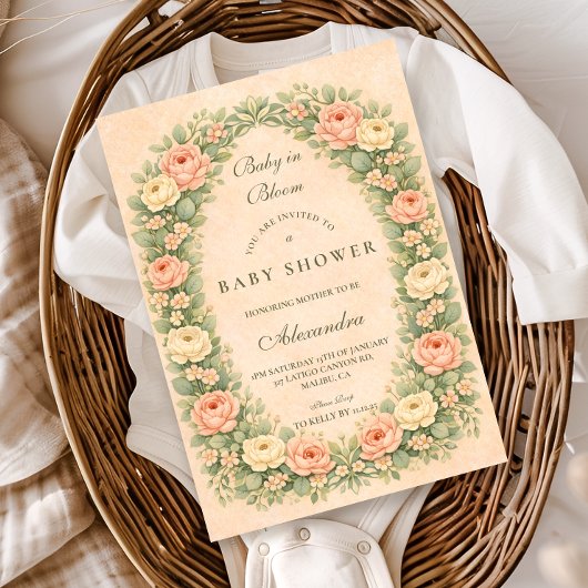 Blush Sage Rose Garden Baby Shower 招待状
