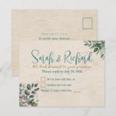 Blush & Sage with Watercolor Foliage Wedding 出欠カード (正面/裏面)