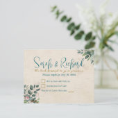 Blush & Sage with Watercolor Foliage Wedding RSVP ポストカード (スタンド正面)