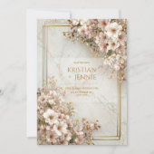 Blush Sakura Marble Gilded Frame Wedding 招待状 (正面)