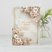 Blush Sakura Marble Gilded Frame Wedding 招待状 (スタンド正面)