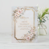 Blush Sakura Marble Gilded Frame Wedding 招待状 (スタンド正面)