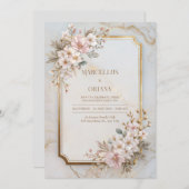 Blush Sakura Marble Gilded Frame Wedding 招待状 (正面/裏面)