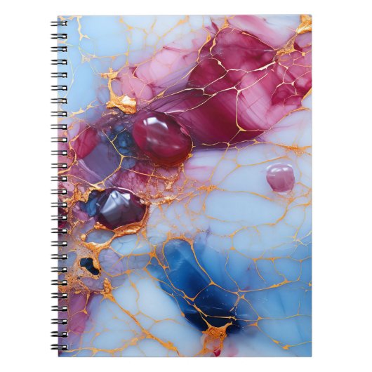Blush & Sapphire Marble with Gold Veins ノートブック (正面)