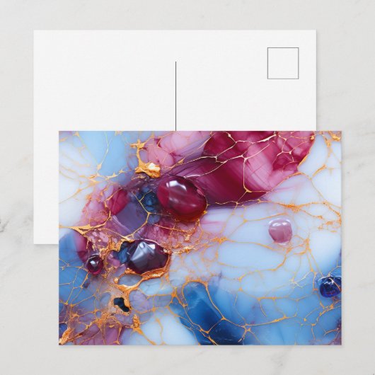 Blush & Sapphire Marble with Gold Veins ポストカード (正面/裏面)