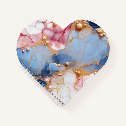 Blush & Sapphire Marble with Golden Pearls ノートブック (正面)