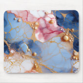 Blush & Sapphire Marble with Golden Pearls マウスパッド (正面)
