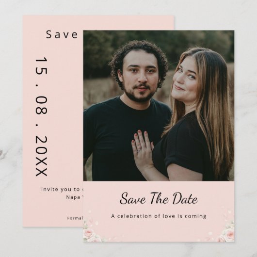 Blush Silk Pink Whispered Peta Modern Script photo セーブザデート (正面/裏面)