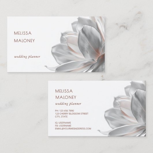 Blush Silver Magnolia White Business Card 名刺 (正面/裏面)