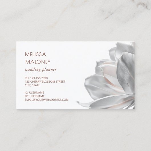 Blush Silver Magnolia White Business Card 名刺 (裏面)