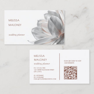 Blush Silver Magnolia White QR Code Business Card 名刺
