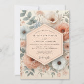 Blush & Slate Antique Floral Wedding 招待状 (正面)