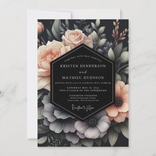 Blush & Slate Dramatic Bloom Wedding 招待状 (正面)