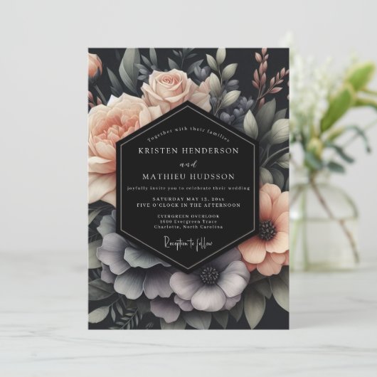 Blush & Slate Dramatic Bloom Wedding 招待状 (スタンド正面)