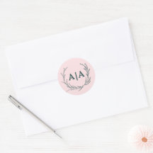 Blush & Slate Gray Subtle Floral Monogram