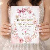 Blush Soft Pink Bow Quinceañera 招待状