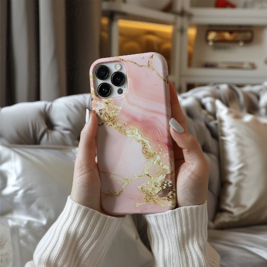Blush Sovereign – Pink & Gold Marble Phone Case iPhone 16ケース