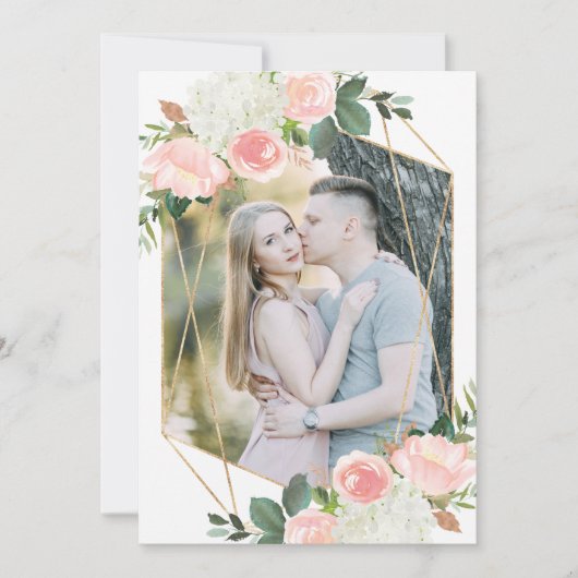 Blush Spring Floral | 写真付きSave The Dateカード セーブザデート (正面)